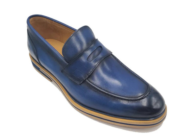 Carrucci Calfskin Penny Loafer - Blue