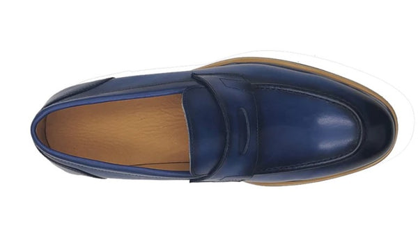 Carrucci Calfskin Penny Loafer - Blue
