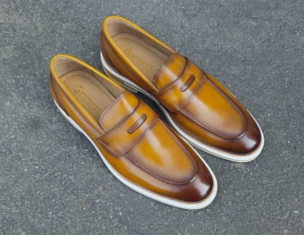 Carrucci Calfskin Penny Loafer - Cognac