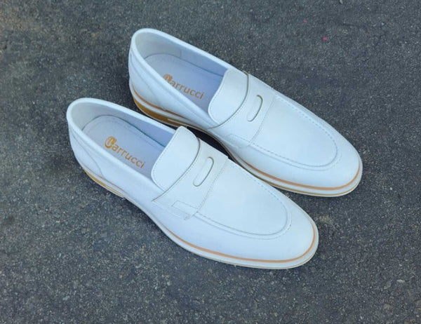 Carrucci Calfskin Penny Loafer - White