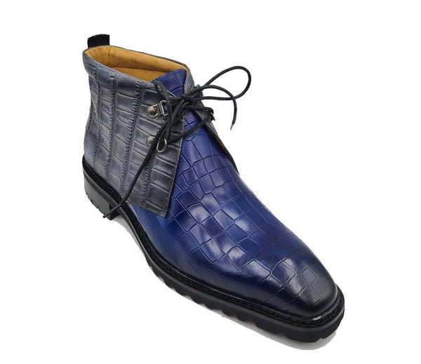Carrucci Calfskin Boot - Navy/Grey