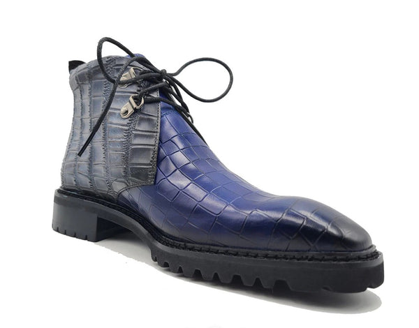 Carrucci Calfskin Boot - Navy/Grey