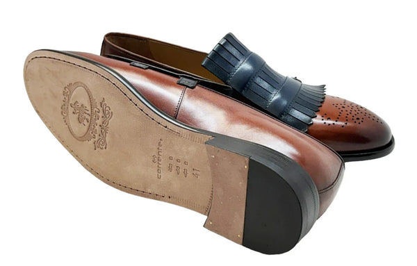 Corrente Leather Buckle Loafer - Navy/Brown