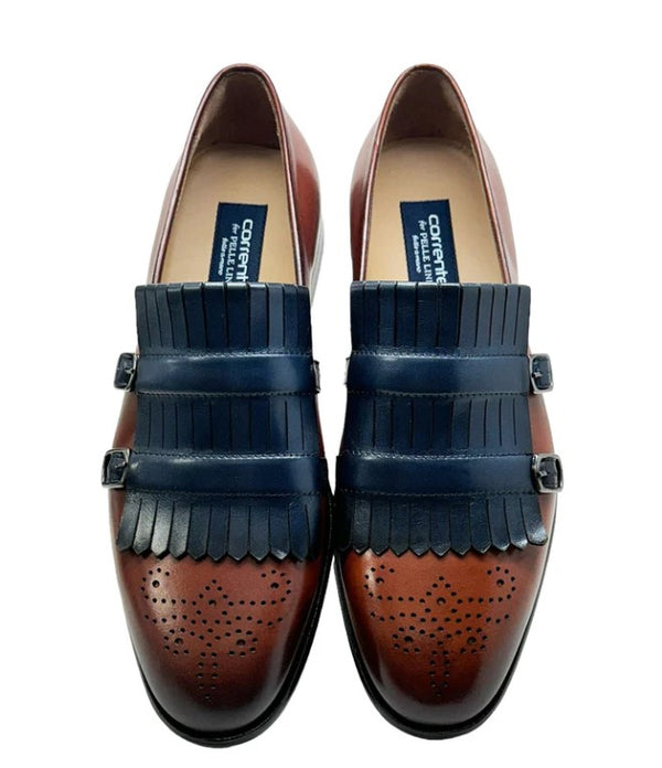 Corrente Leather Buckle Loafer - Navy/Brown