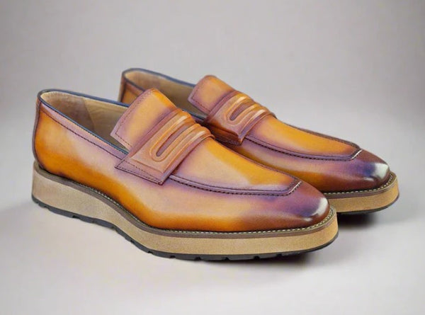 Carrucci Leather Penny Loafer - Cognac