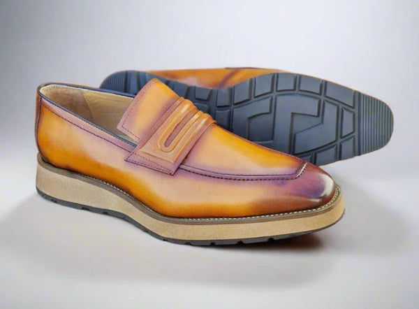 Carrucci Leather Penny Loafer - Cognac