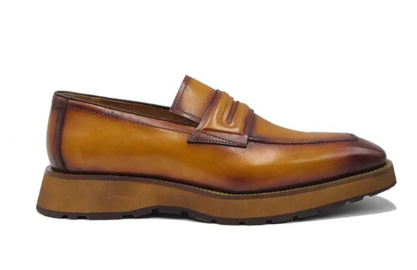 Carrucci Leather Penny Loafer - Cognac