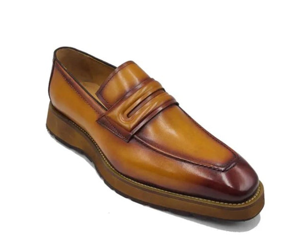 Carrucci Leather Penny Loafer - Cognac