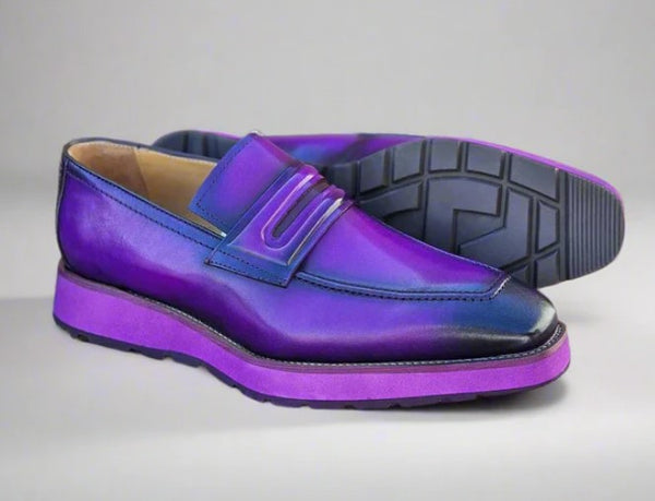 Carrucci Leather Penny Loafer - Purple