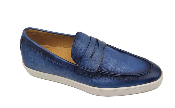 Carrucci Patina Calfskin Loafer Sneaker - Blue