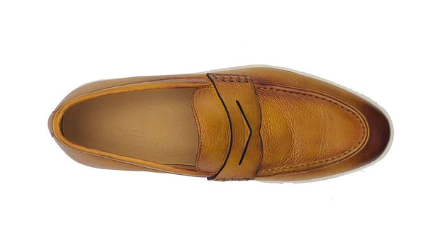 Carrucci Patina Calfskin Loafer Sneaker - Cognac