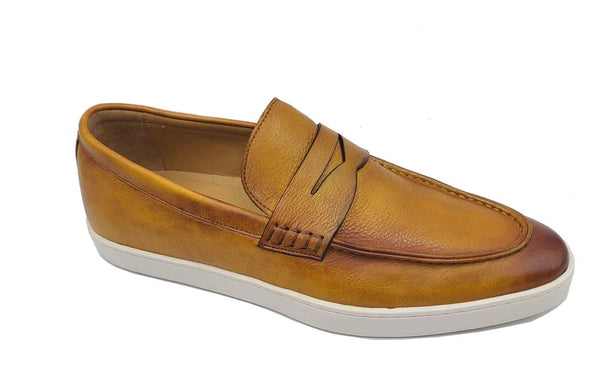 Carrucci Patina Calfskin Loafer Sneaker - Cognac