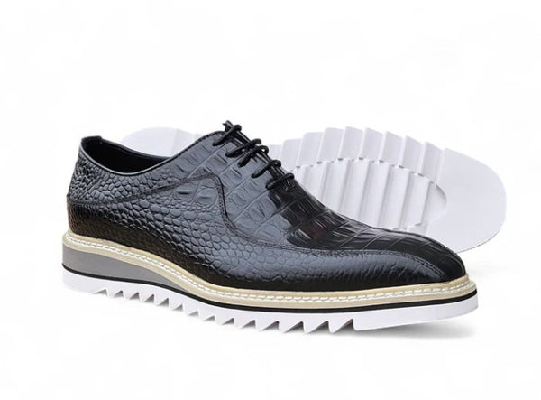 Carrucci Embossed Calfskin Derby - Black