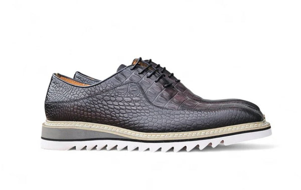 Carrucci Embossed Calfskin Derby - Grey
