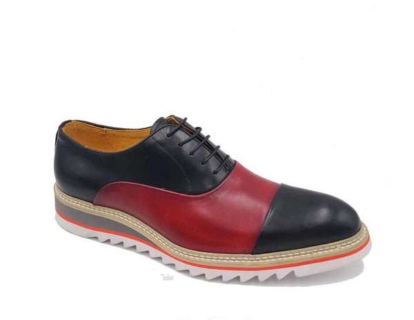 Carrucci Leather Lace-Up Oxford - Black/Burgundy