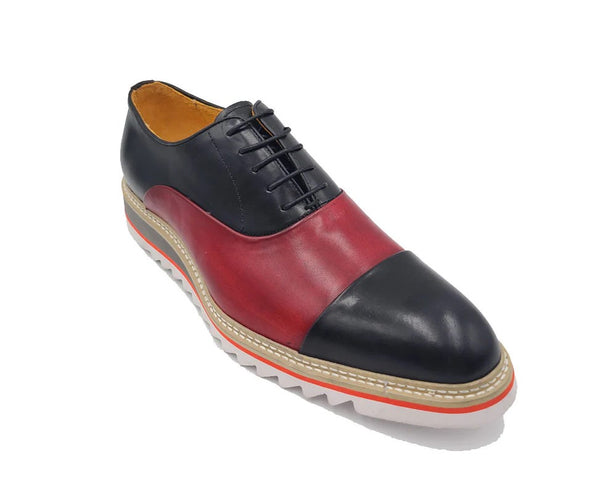 Carrucci Leather Lace-Up Oxford - Black/Burgundy