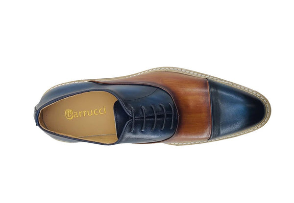 Carrucci Leather Lace-Up Oxford - Navy/Cognac
