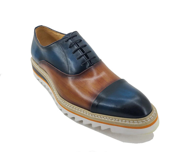 Carrucci Leather Lace-Up Oxford - Navy/Cognac