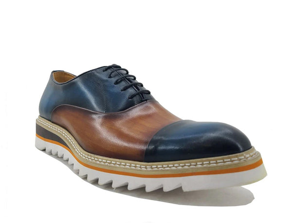 Carrucci Leather Lace-Up Oxford - Navy/Cognac