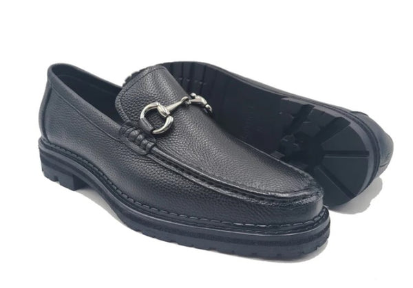 Carrucci Pebble Leather Loafer - Black