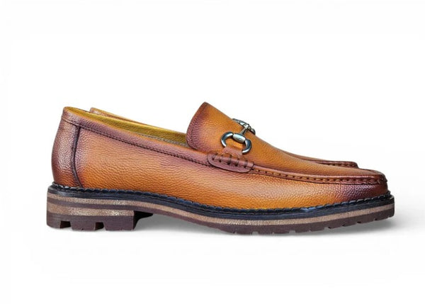 Carrucci Pebble Leather Loafer - Cognac