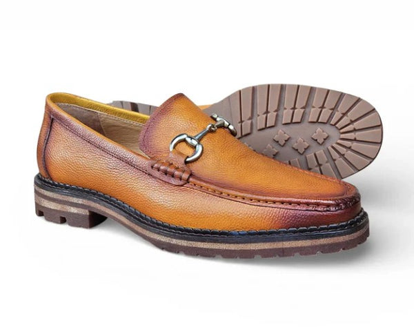 Carrucci Pebble Leather Loafer - Cognac