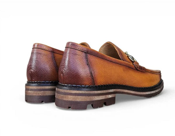 Carrucci Pebble Leather Loafer - Cognac