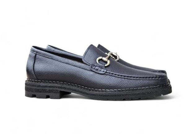 Carrucci Pebble Leather Loafer - Navy