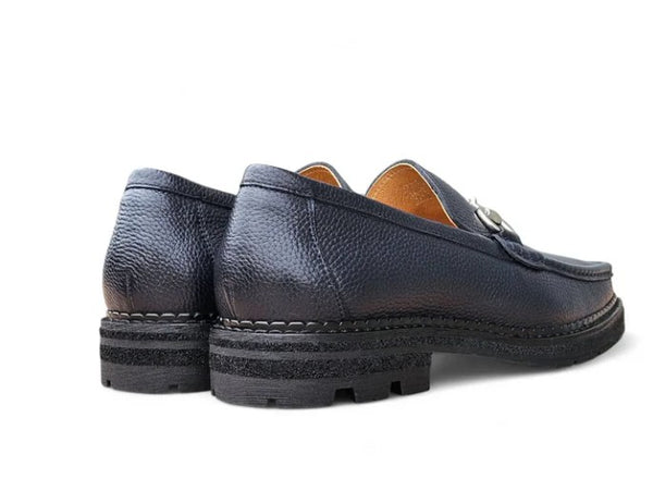 Carrucci Pebble Leather Loafer - Navy
