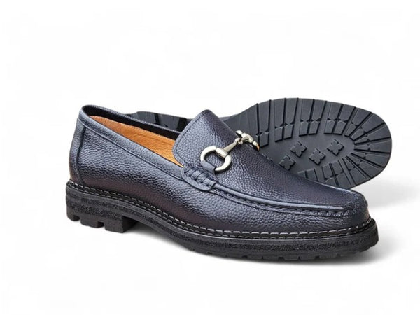 Carrucci Pebble Leather Loafer - Navy