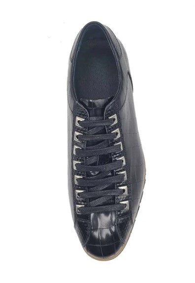 Carrucci Crocodile Leather Sneaker - Black