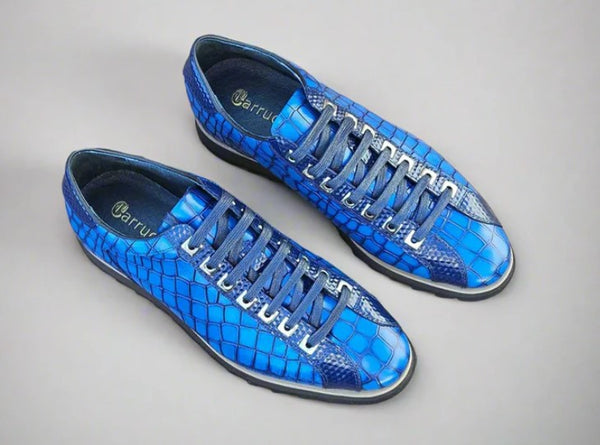 Carrucci Crocodile Leather Sneaker - Blue