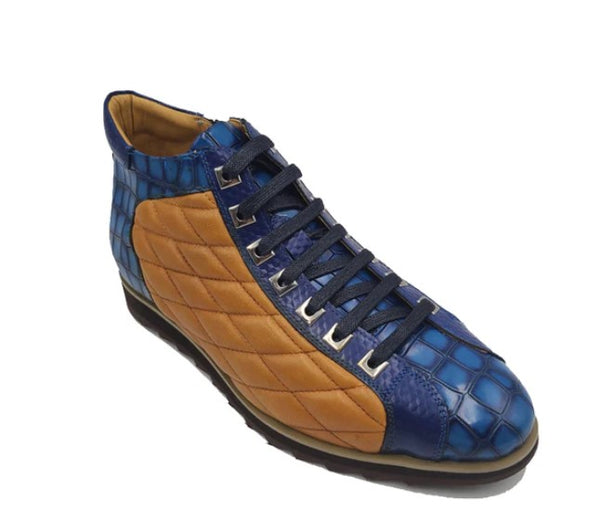 Carrucci Alligator High Top Sneaker - Blue/Cognac