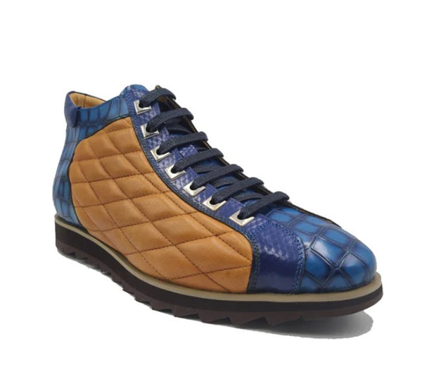 Carrucci Alligator High Top Sneaker - Blue/Cognac