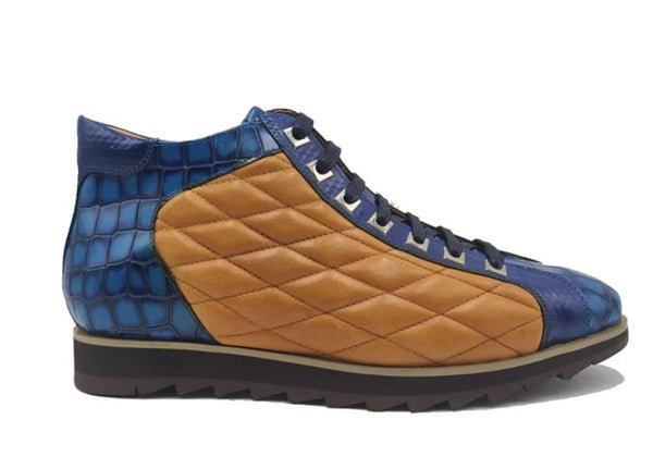 Carrucci Alligator High Top Sneaker - Blue/Cognac