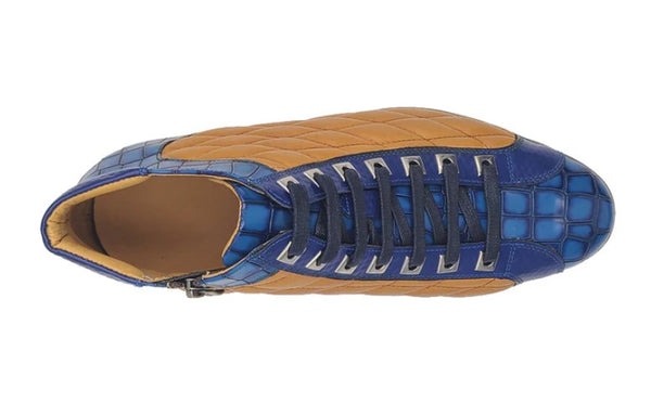 Carrucci Alligator High Top Sneaker - Blue/Cognac