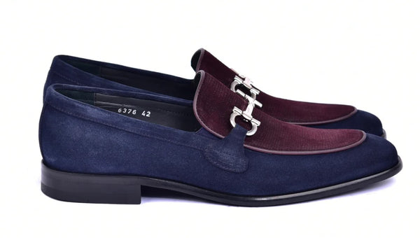 Corrente Printed Suede Loafer - Navy/Burgundy