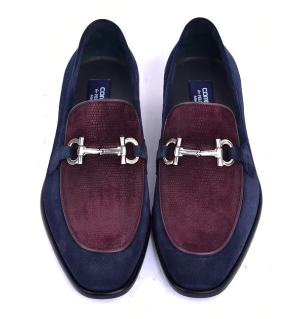 Corrente Printed Suede Loafer - Navy/Burgundy