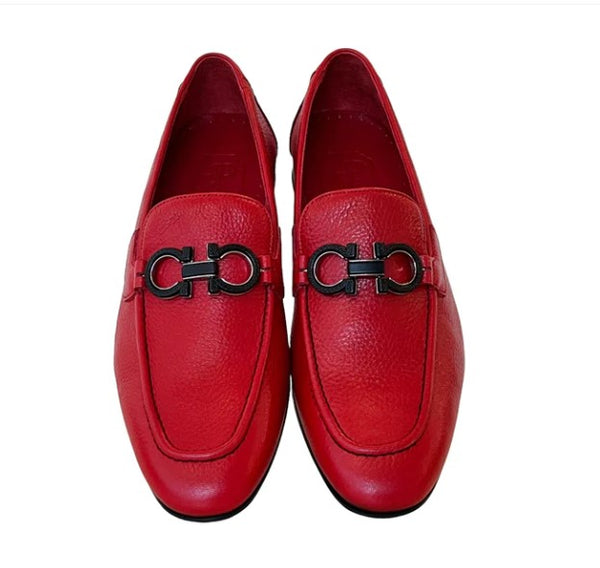 Pelle Pebbled Leather Loafer - Red