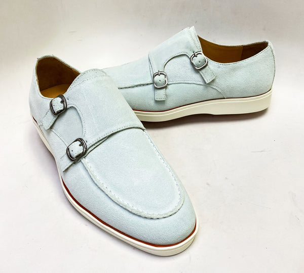 Maurice Suede Monkstrap Shoe - Sky/Blue