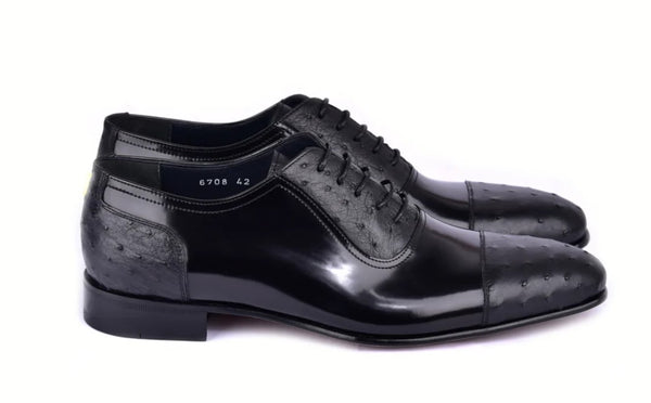 Corrente Leather Ostrich Shoe - Black