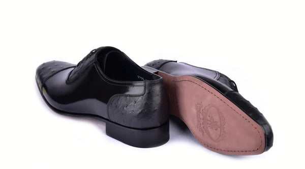 Corrente Leather Ostrich Shoe - Black