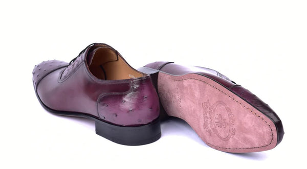 Corrente Leather Ostrich Shoe - Burgundy