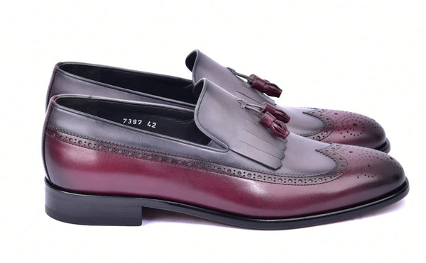 Corrente Wingtip Loafer - Burgundy/Grey