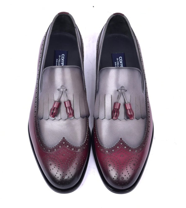 Corrente Wingtip Loafer - Burgundy/Grey