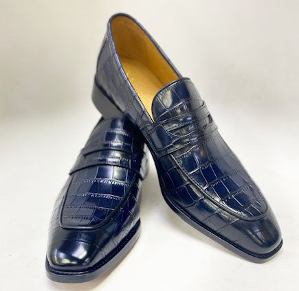 Maurice Croco Leather Loafer - Navy
