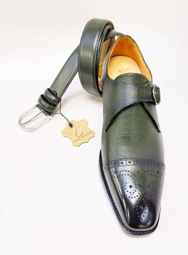 Maurice Deerskin Monkstrap Shoe - Olive