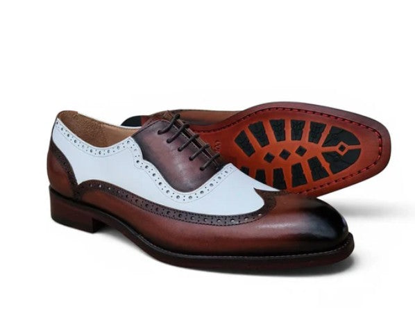 Carrucci Alex Two Tone Wingtip Oxford Whiskey/White