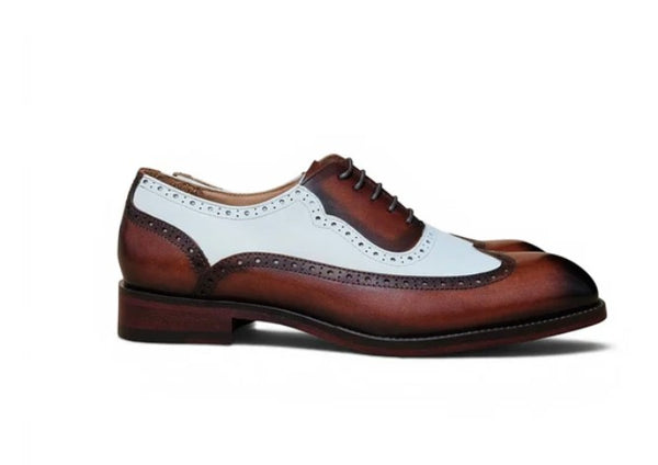 Carrucci Alex Two Tone Wingtip Oxford Whiskey/White