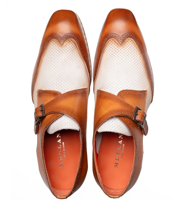 Mezlan Blanes Calfskin Monkstrap - Camel/Bone